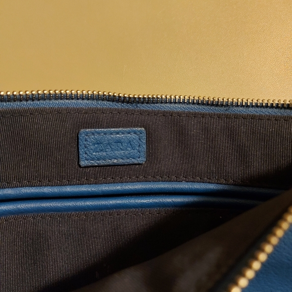 ZARA "caution/feeling lucky" blue leather pouch - Picture 3 of 3